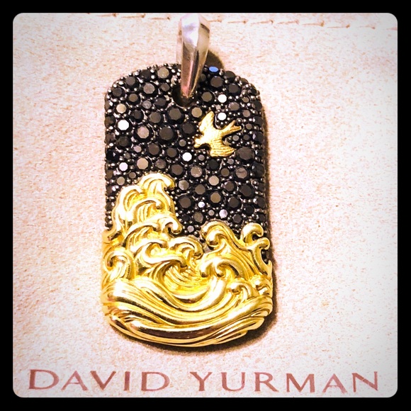 David Yurman Other - DY Black Diamonds 18k Gold Waves Dog Tag Pendant